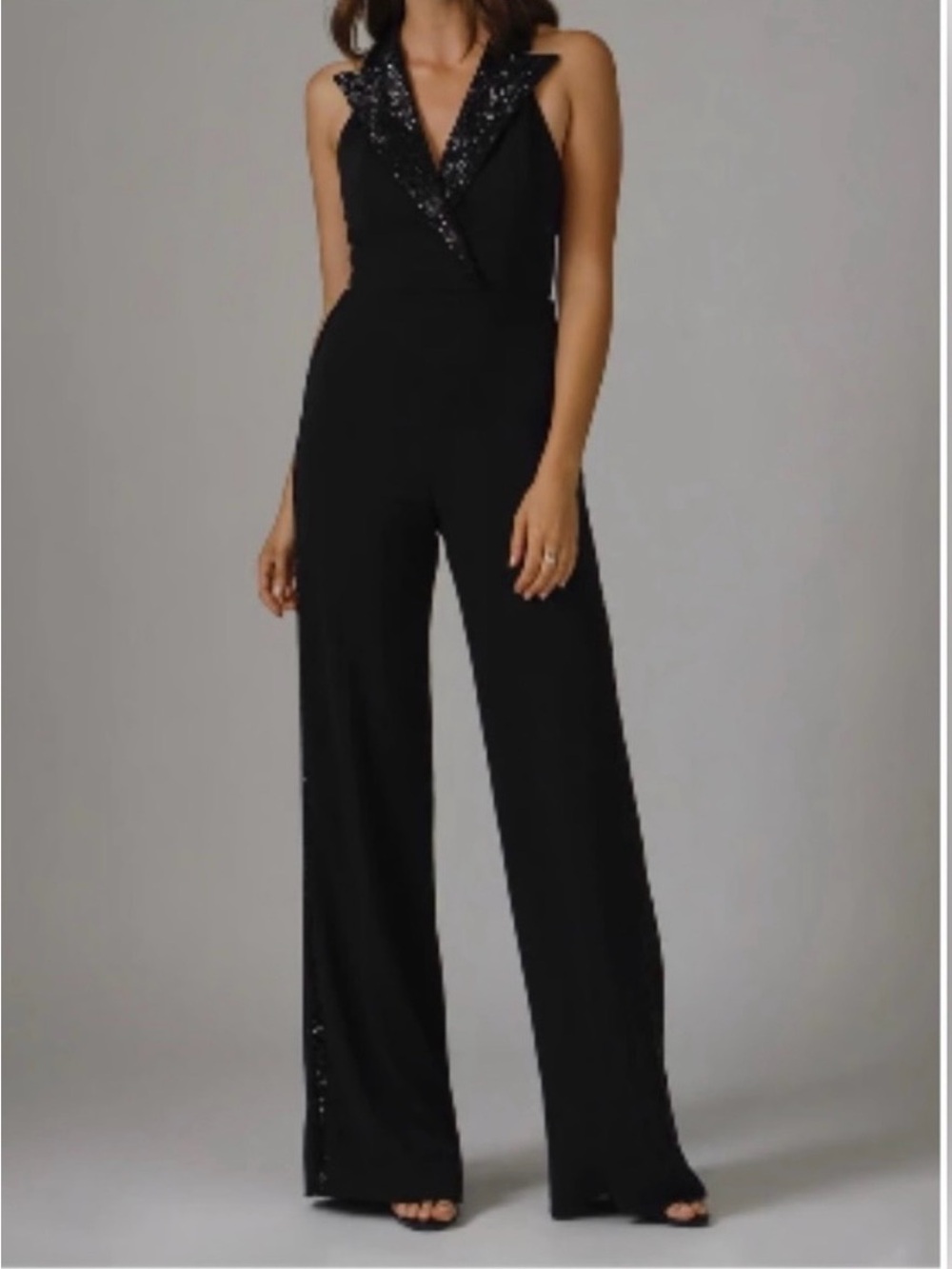 JAYGODFREY Black Sleeveless Wide-Leg Jumpsuit with Sequin Detail